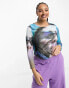 COLLUSION Plus photographic print long sleeve top in multi