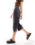 Weekday Ample low waist capri denim jorts in ash black