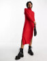 Фото #2 товара Brave Soul high neck slouchy midaxi knitted dress in red