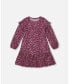 Big Girls Dress With Frills Burgundy Printed Flowers