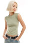 Weekday Lara slim fit top with cap sleeves in light khaki