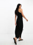 ASOS DESIGN textured one shoulder midi dress with sarong skirt and trim detail in black