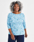 ფოტო #1 პროდუქტის Plus Size Printed Pima Cotton 3/4-Sleeve Top, Created for Macy's