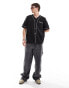 COLLUSION short sleeve baseball shirt with piping detail in black