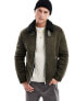 Фото #1 товара River Island shearling aviator jacket in dark green