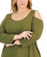 Фото #3 товара Plus Size 3/4-Sleeve Cold-Shoulder Top, Created for Macy's