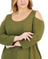 ფოტო #3 პროდუქტის Plus Size 3/4-Sleeve Cold-Shoulder Top, Created for Macy's