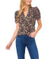 Women's Floral V-Neck Short Puff Sleeve Top