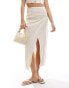 New Look linen look wrap midi skirt in stone