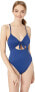 Фото #1 товара Lucky Brand 169895 Womens V-Neck Keyhole One Piece Swimsuit Navy Size Large