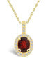 ფოტო #1 პროდუქტის Garnet (1-1/2 Ct. T.W.) and Diamond (1/4 Ct. T.W.) Halo Pendant Necklace in 14K Yellow Gold