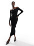 Фото #2 товара Monki long sleeve boat neck midi dress in black