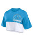 ფოტო #3 პროდუქტის Women's Blue/White Detroit Lions Boxy Color Split Cropped T-Shirt