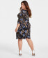 ფოტო #4 პროდუქტის Plus Size Floral Side-Ruched 3/4-Sleeve Dress