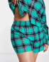 Фото #3 товара ASOS DESIGN Curve woven check shirt & short pyjama set in green