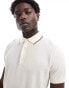 Ben Sherman short sleeve textured polo in off white