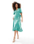 YAS Bridesmaid satin wrap midi dress in green - MGREEN