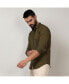 Men's Olive Green Self-Design Striped Shirt