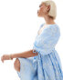 Labelrail x Olivia Grace Herring textured puff sleeve smock dress in blue