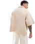 ASOS DESIGN boxy oversized revere twill shirt in beige Бежевый, XL - Chest 44 - фото #4