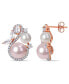 ფოტო #1 პროდუქტის Freshwater Cultured Pearl (5.5-8.5mm), White Topaz (1 1/8 ct. t.w) and Diamond (1/3 ct. t.w.) Swan Earrings in 10k Rose Gold