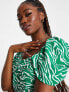 Фото #7 товара The Frolic puff sleeve cross bust smock blouse in green zebra