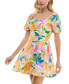 Фото #2 товара Juniors' Puffed-Sleeve Floral-Print Smocked-Back Dress
