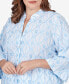 Plus Size Trellis Embroidered Cotton Button Front Top