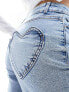 Miss Selfridge heart pocket straight leg jean in mid wash blue