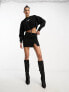 Фото #2 товара HUGO Delive cropped sweatshirt in black with drawstring detail