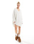 Фото #8 товара Miss Selfridge v neck slouchy knit mini dress in cream