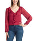 ფოტო #1 პროდუქტის Juniors' Sheer Clip-Dot Ruffle-Trim Long-Sleeve Top