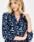 Petite Printed 3/4-Sleeve V-Neck Top, Created for Macy's Intrepid Blue Combo, P/L - фото #3