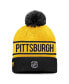 ფოტო #2 პროდუქტის Men's Gold, Black Pittsburgh Penguins Authentic Pro Alternate Logo Cuffed Knit Hat with Pom