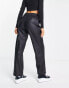 Only faux leather elasticated waist straight leg trousers in black XS L34 - фото #4