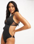 Wolf & Whistle Exclusive Fuller Bust mesh cut out swimsuit in black mesh