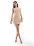 Фото #5 товара ASOS DESIGN racer cut out long sleeve mini dress with open back in camel