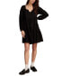 Women's Cotton Embroidered Tiered Long-Sleeve Mini Dress