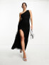 Flounce ruched mesh maxi dress with frill detail in black 36 - фото #1