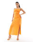 Kaiia linen look ruched bandeau maxi dress in orange Оранжевый, 46 - фото #1