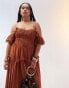 Фото #1 товара ASOS DESIGN Curve flutter sleeve high low midi dress in mocha