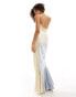 ASOS DESIGN satin one shoulder maxi dress with lace applique detail in pastel colourblock