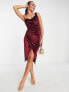 Фото #1 товара ASOS DESIGN one shoulder velvet drape corset detail midi dress in wine