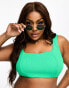 Фото #2 товара Simply Be square neck crinkle bikini top in bright green