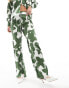 Style Cheat satin wide leg trousers in green print co-ord