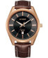 ფოტო #1 პროდუქტის Men's Quartz Brown Leather Strap Watch 42mm