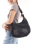 Glamorous washed denim shoulder crescent tote bag in black