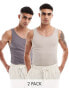 ASOS DESIGN 2 pack muscle rib vests in charcoal and taupe