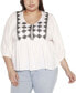 Black Label Plus Size Embroidered Boho Fit and Flare Top