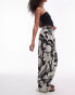 Topshop pull on printed floral linen trouser in mono